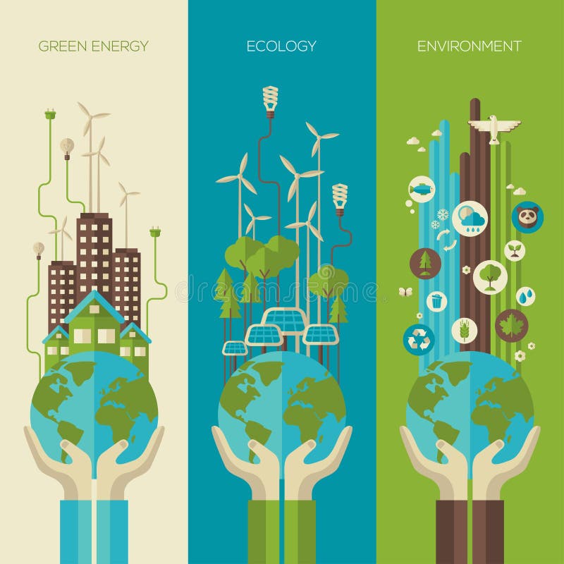 Protezione dell'ambiente, verticale di concetto di ecologia illustrazione vettoriale Protezione dell'ambiente, verticale di concetto di ecologia illustrazione vettoriale