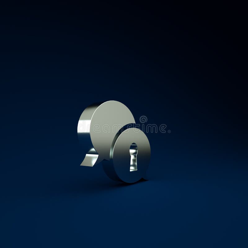 Silver Protection of personal data icon isolated on blue background. Speech bubble and key. Minimalism concept. 3d illustration 3D render. Silver Protection of personal data icon isolated on blue background. Speech bubble and key. Minimalism concept. 3d illustration 3D render.