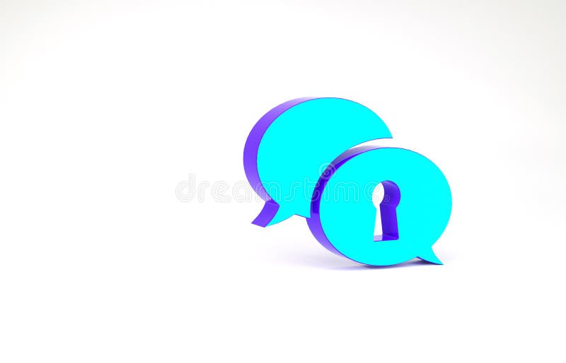 Turquoise Protection of personal data icon isolated on white background. Speech bubble and key. Minimalism concept. 3d illustration 3D render. Turquoise Protection of personal data icon isolated on white background. Speech bubble and key. Minimalism concept. 3d illustration 3D render.