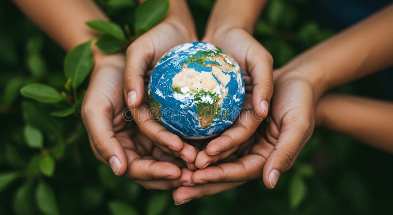 Protéger notre planète : Les mains des enfants tenant un globe illustration stock