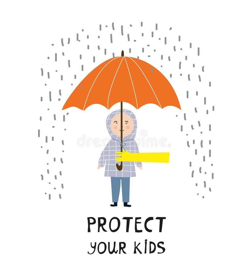 Protégez votre affiche d'enfants avec l'enfant et la pluie - illustration de concept illustration de vecteur Protégez votre affiche d'enfants avec l'enfant et la pluie - illustration de concept illustration de vecteur