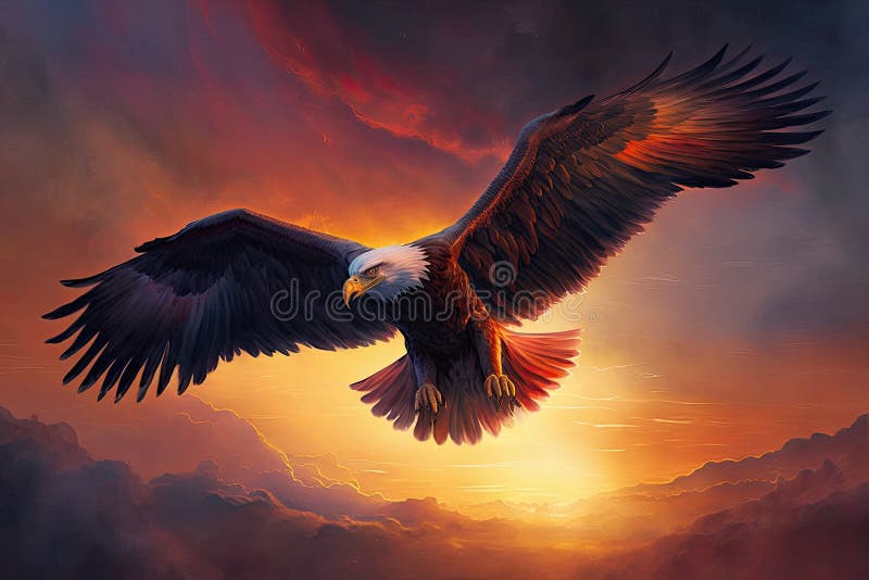 Proud Majestic Eagle Flying through the Sky Stock Illustration
