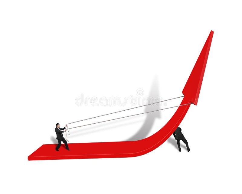 Prova di due uomini di aumentare freccia rossa su illustrazione di stock Prova di due uomini di aumentare freccia rossa su illustrazione di stock