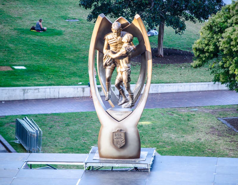 SYDNEY, AUSTRALIA. – On March 01, 2018. - The Giant size of Provan Summons trophy for NRL premiership is displayed at The Rocks. SYDNEY, AUSTRALIA. – On March 01, 2018. - The Giant size of Provan Summons trophy for NRL premiership is displayed at The Rocks.