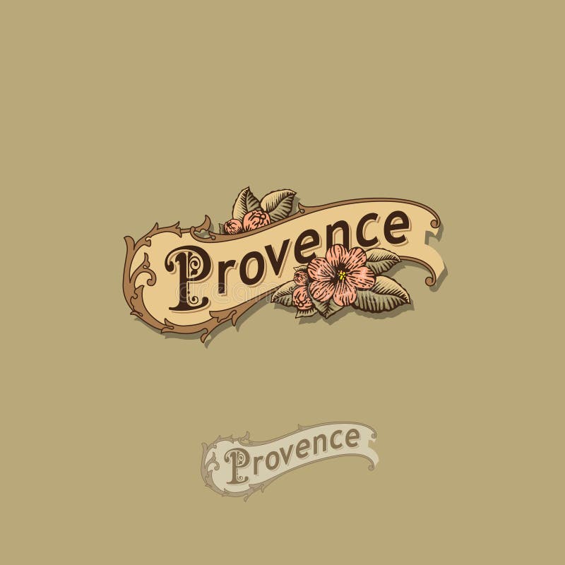 Provence logo Tappninglogo i form av en snirkel med blommor Mat eller floristic emblem stock illustrationer Provence logo Tappninglogo i form av en snirkel med blommor Mat eller floristic emblem stock illustrationer