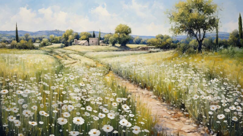 Provence Morning: Italian Countryside With White Daisies