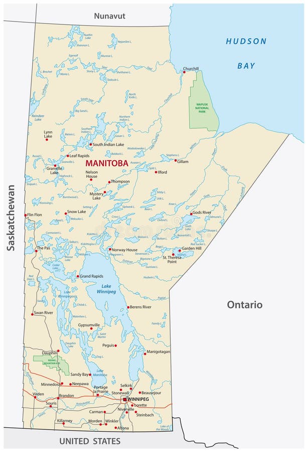 Province manitoba vector road and travel map