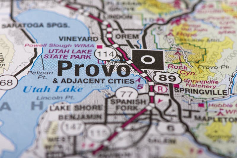 Closeup of Provo, Utah on a political map of the United States. Closeup of Provo, Utah on a political map of the United States.