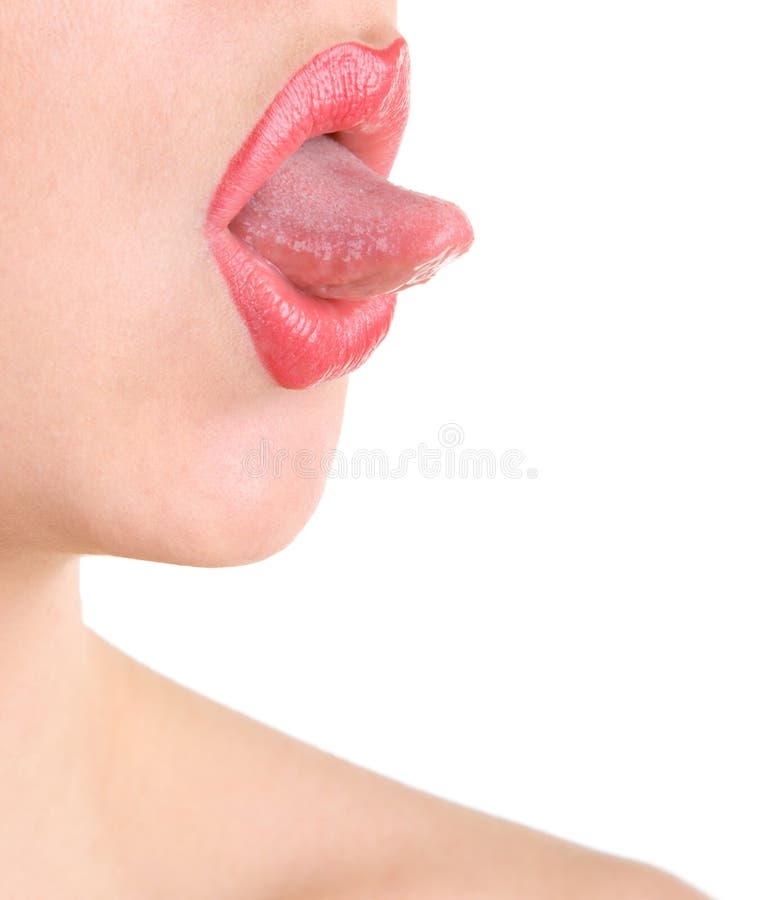Provocative mouth of a beautiful young woman over white background