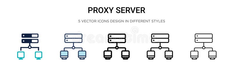 Proxy server icon in filled, thin line, outline and stroke style. Vector illustration of two colored and black proxy server vector royalty free illustration