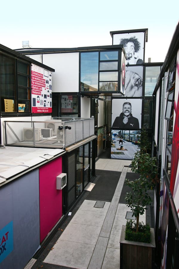 Proyecto al por menor al aire libre contemporáneo del cuarto encajonado en Christchurch, Nueva Zelanda fotos de archivo Proyecto al por menor al aire libre contemporáneo del cuarto encajonado en Christchurch, Nueva Zelanda fotos de archivo