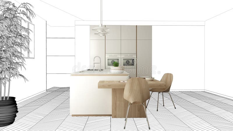 Proyecto inacabado, debajo del proyecto de la construcción, bosquejo del diseño interior del concepto, mano que señala la cocina imagen de archivo libre de regalías Proyecto inacabado, debajo del proyecto de la construcción, bosquejo del diseño interior del concepto, mano que señala la cocina imagen de archivo libre de regalías