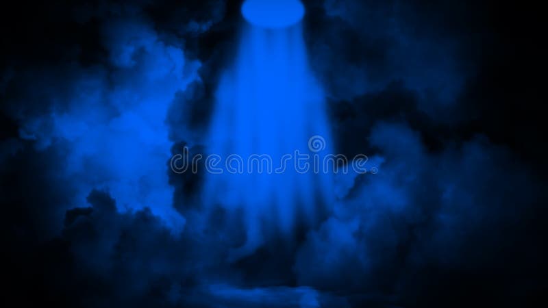 Proyector azul Etapa del proyector con humo en fondo negro Elemento del dise?o foto de archivo Proyector azul Etapa del proyector con humo en fondo negro Elemento del dise?o foto de archivo