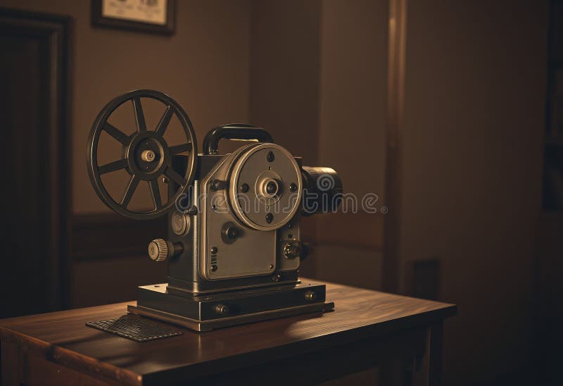 Proyector de película vintage en una sala con poca luz libre illustration