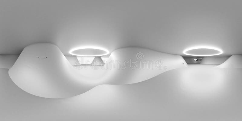 360 Prozent -Grad-equirectangular Panorama hdri des modernen futuristischen weißen Gebäudes Innen-3d Illustration übertragen