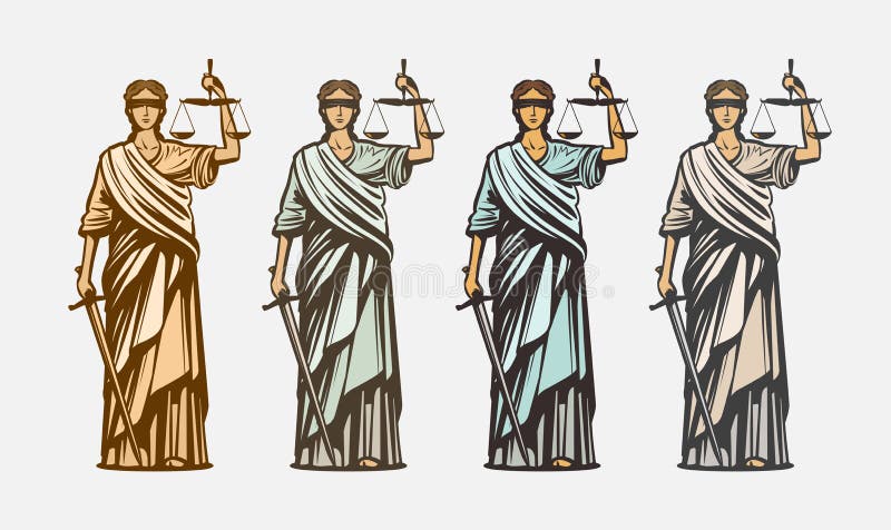 Prozess, Richtersymbol Damengerechtigkeit, Urteil, Verteidigung, justitia Konzept Weinlesevektorillustration