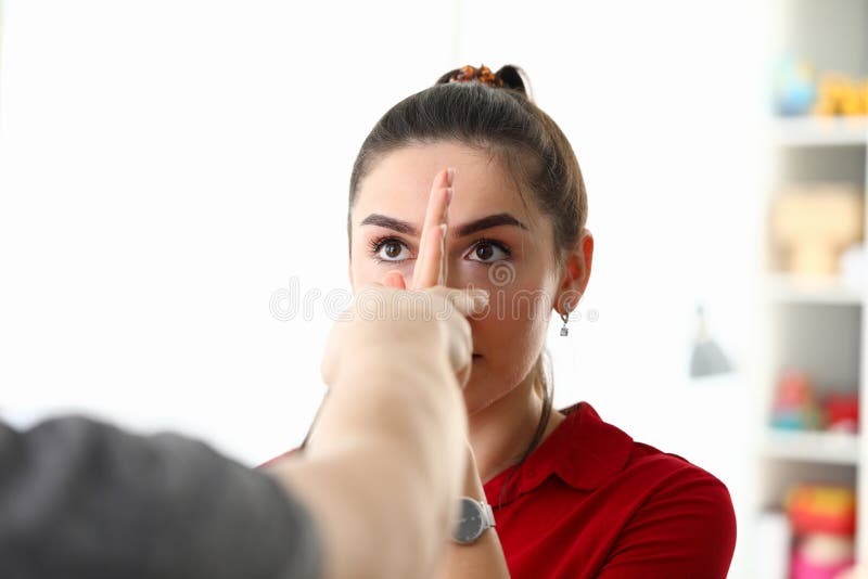 Pleasant girl does psychologists coordination test. Girl receives advice from neurologist. Exercises to detect signs nervous breakdown. Human motility and precision targeted movements. Pleasant girl does psychologists coordination test. Girl receives advice from neurologist. Exercises to detect signs nervous breakdown. Human motility and precision targeted movements