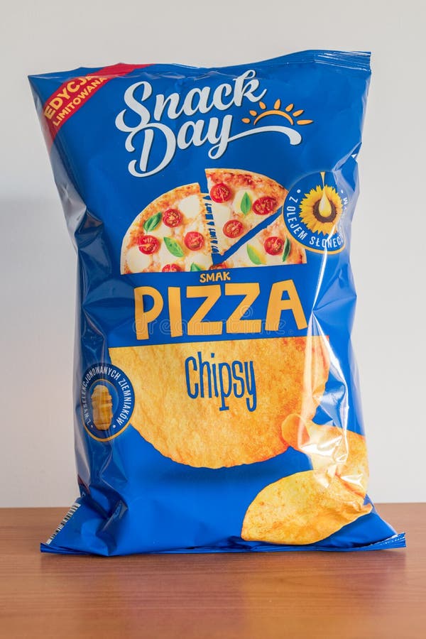 Pack of Snack Day Pizza Flavored Chips Editorial Stock Image Image of