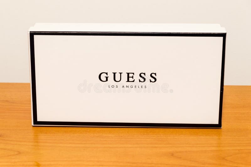 Box with Guess Los Angeles Company Sign. Guess is an American Clothing ...