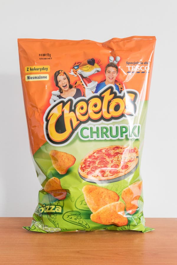 Cheetos Pizza Flavor Tesco edition. Pruszcz Gdanski, Poland - November 28, 2019: Cheetos Pizza Flavor Tesco edition stock photo Cheetos Pizza Flavor Tesco edition. Pruszcz Gdanski, Poland - November 28, 2019: Cheetos Pizza Flavor Tesco edition stock photo