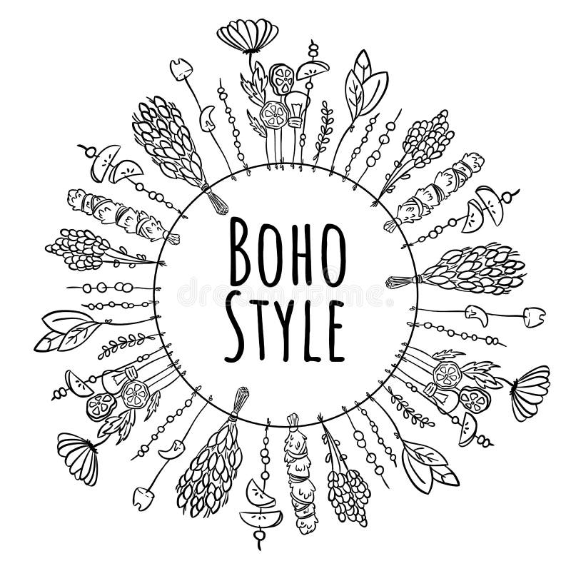 Prydnad f?r ram f?r Boho stilkrans svartvit royaltyfri illustrationer Prydnad f?r ram f?r Boho stilkrans svartvit royaltyfri illustrationer