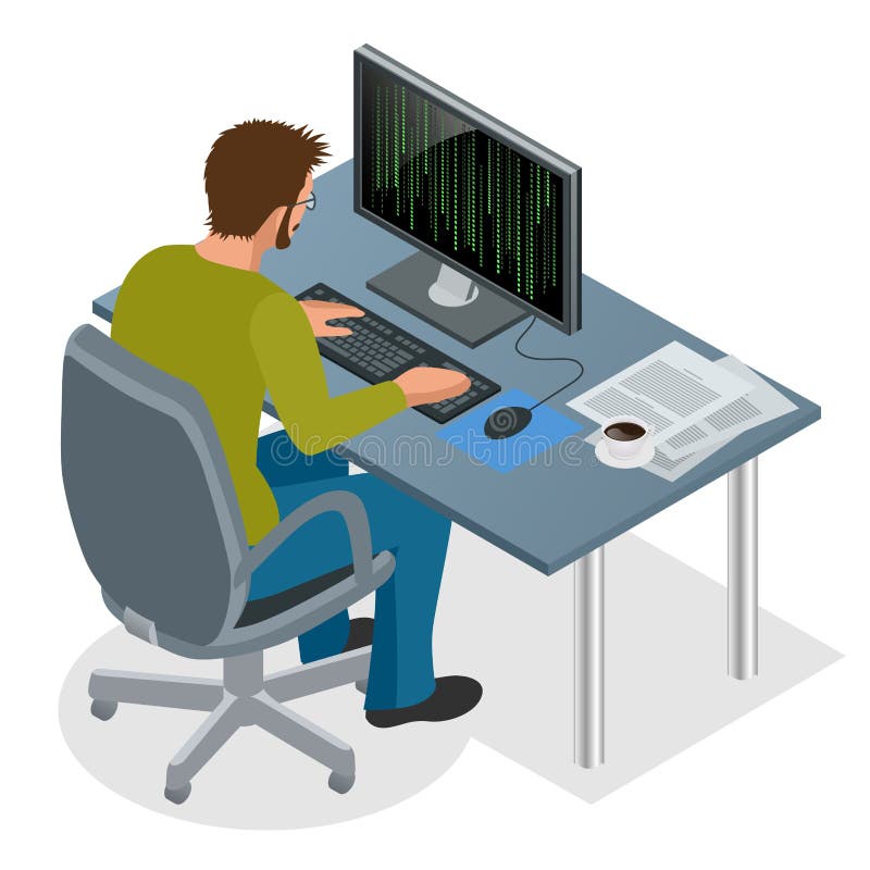 Przedsiębiorca budowlany Używa laptop Sieć rozwoju pojęcie Sieci programowania pojęcie Programowanie, cyfrowanie, bada ilustracja wektor
