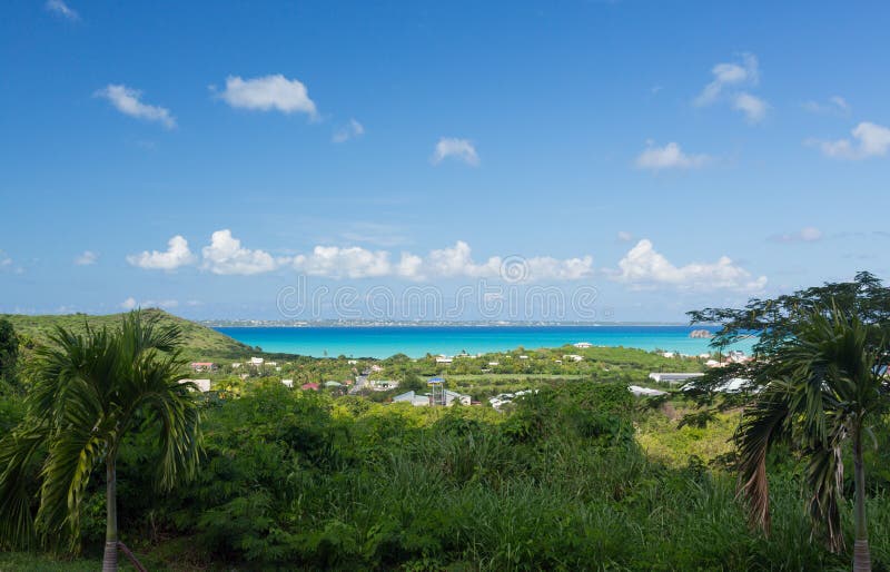 Overlook of town of Grand Case on St Martin Sint Maarten in Caribbean. Overlook of town of Grand Case on St Martin Sint Maarten in Caribbean