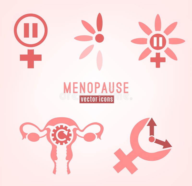 Menopause vector icons set. Editable illustration in pink colors isolated on a white background. Medical, healthcare and feminine concept. Female health awareness sign collection. Menopause vector icons set. Editable illustration in pink colors isolated on a white background. Medical, healthcare and feminine concept. Female health awareness sign collection.