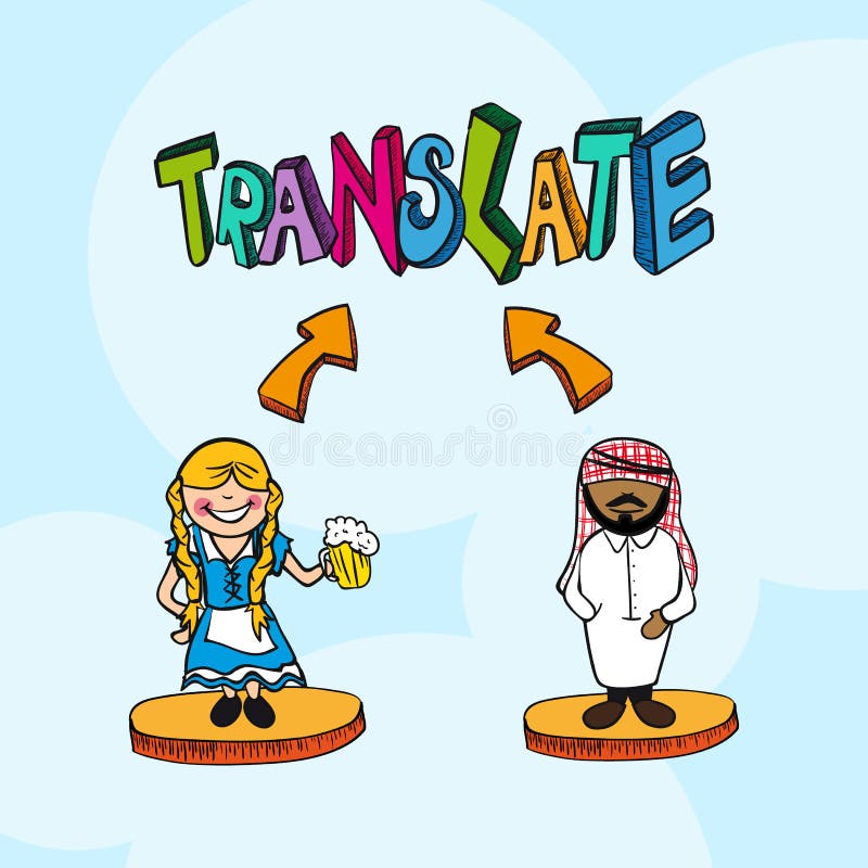 Przekładowego pojęcia kreskówki niemieccy arabscy ludzie. ilustracja wektor Przekładowego pojęcia kreskówki niemieccy arabscy ludzie. ilustracja wektor