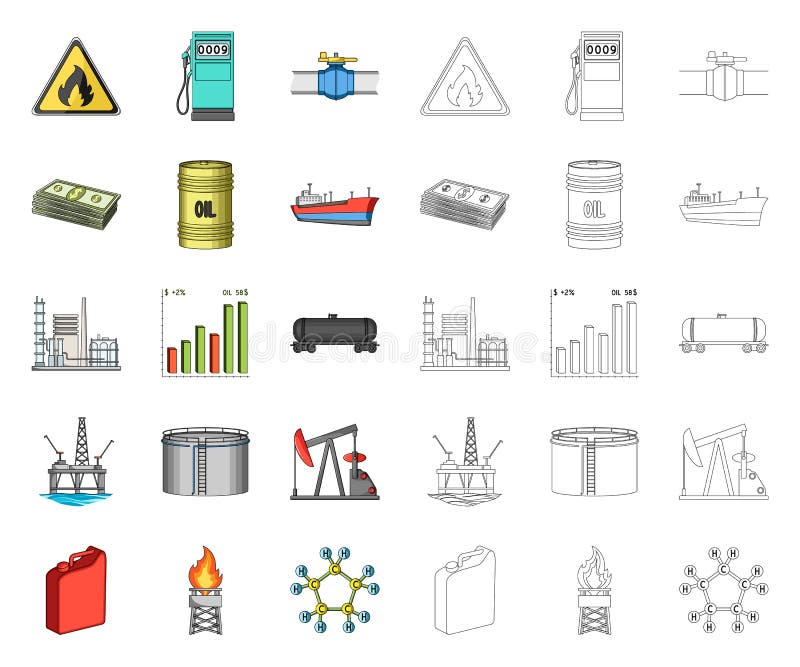 Przemys? paliwowy kresk?wka, kontur ikony w ustalonej kolekcji dla projekta Wyposa?enie i produkcja ropy naftowej symbolu zapasu ilustracja wektor Przemys? paliwowy kresk?wka, kontur ikony w ustalonej kolekcji dla projekta Wyposa?enie i produkcja ropy naftowej symbolu zapasu ilustracja wektor