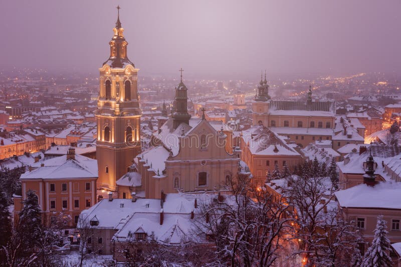 Przemysl Cathedral in winter scenery