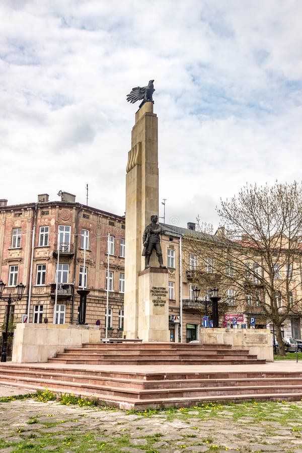 Przemysl, Poland, - April 13, 2019. The Monument of Przemysl Eaglets commemorates young soldiers who defended the city against Ukrainian and Russian army in 1918, premissel, travel, culture, world, destination, view, geography, tourism, europe, tourist, map, countries. Przemysl, Poland, - April 13, 2019. The Monument of Przemysl Eaglets commemorates young soldiers who defended the city against Ukrainian and Russian army in 1918, premissel, travel, culture, world, destination, view, geography, tourism, europe, tourist, map, countries