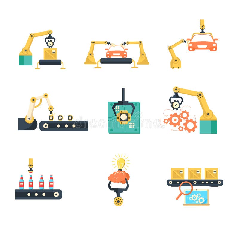 Przemysłowa automatyzująca linia montażowa ilustracja wektor Przemysłowa automatyzująca linia montażowa ilustracja wektor