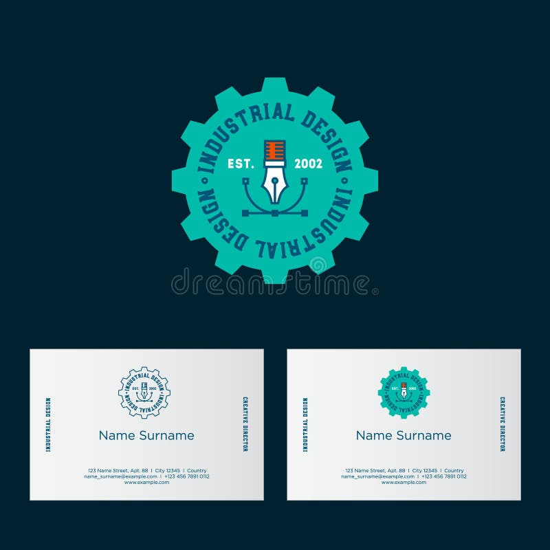 Przemysłowy projekt logo Narzędzie dla rysować Projekta studia logo Przekładnia i listy ilustracji Przemysłowy projekt logo Narzędzie dla rysować Projekta studia logo Przekładnia i listy ilustracji