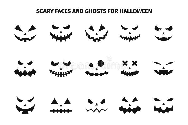 Przerażające twarze i duchy dla halloween. przerażające twarze dyni halloween. przerażające i śmieszne emocje dyń halloween royalty ilustracja