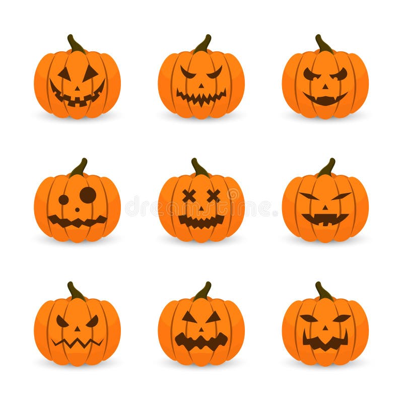 Przerażające twarze i duchy dla halloween. przerażające twarze dyni halloween. przerażające i śmieszne emocje dyń halloween ilustracja wektor