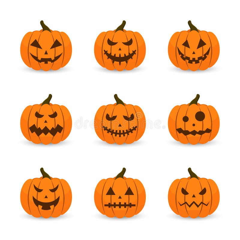 Przerażające twarze i duchy dla halloween. przerażające twarze dyni halloween. przerażające i śmieszne emocje dyń halloween ilustracji