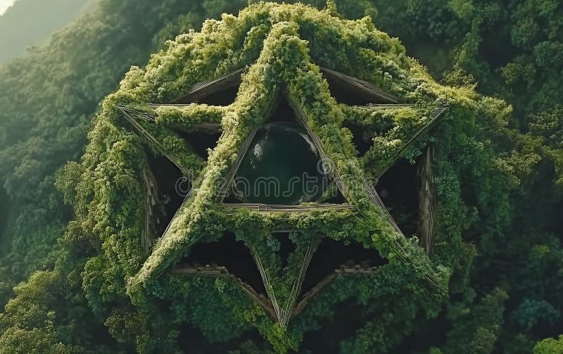 Przerośnięta struktura geometryczna Lush Green Forest Nature 3D Art View Life Dark Moss Deep ilustracja wektor