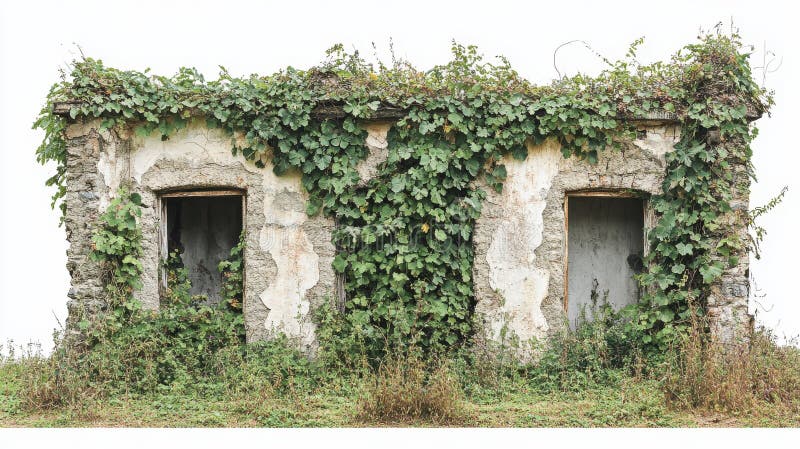 Przerośnięta struktura kamienia z trzema drzwiami i Lush Green Ivy ilustracja wektor