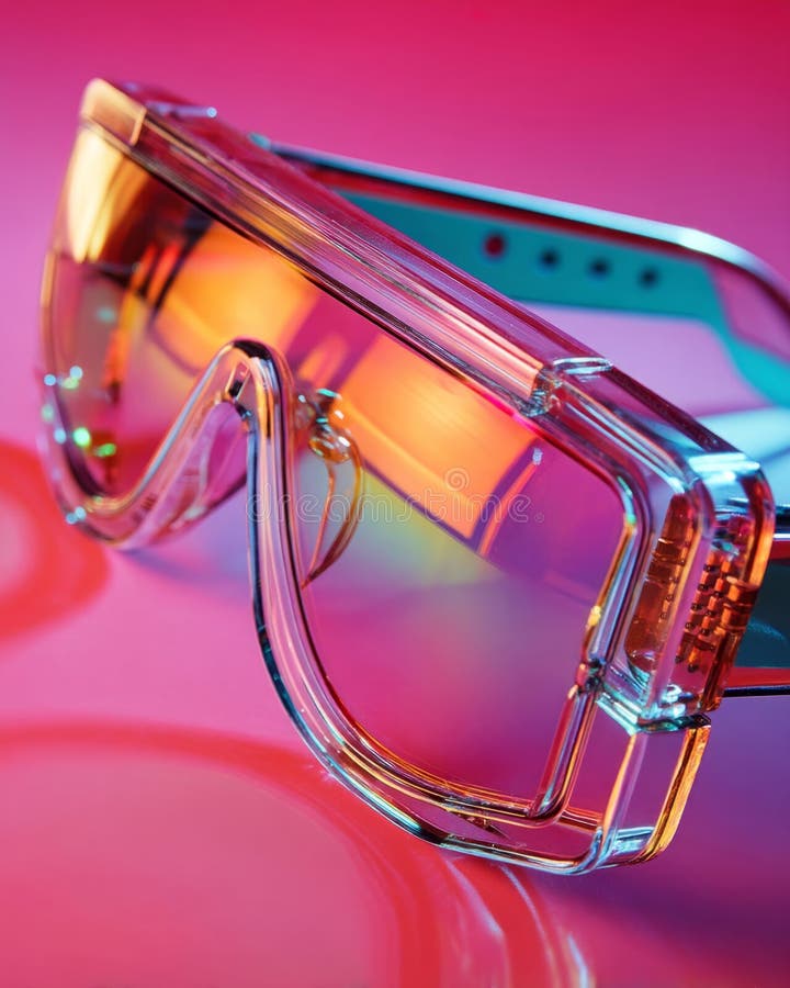 Przezroczyste okulary przeciwsłoneczne Y2K w stylu visorstyle z soczewką musującą na różowym tle obraz stock