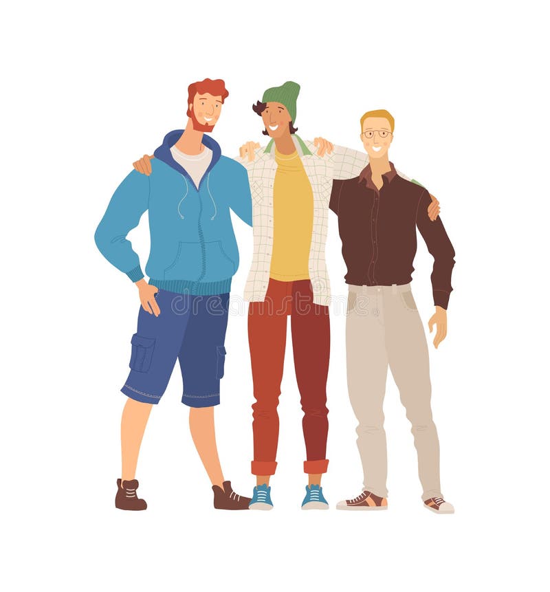 Przyjaciele męscy, przyjmujący chłopców grupa płaski wektor ilustracji ilustracji