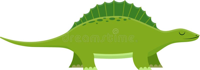 Przyjazny zielony dimetrodon dinozaur szczęśliwie idzie na prawo na białym tle idealnym dla dzieci edukacji i zabawy ilustracji