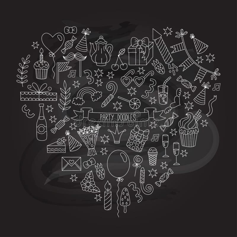 Przyjęcia urodzinowego wydarzenia doodle wektoru wakacyjne ikony ilustracja wektor Przyjęcia urodzinowego wydarzenia doodle wektoru wakacyjne ikony ilustracja wektor