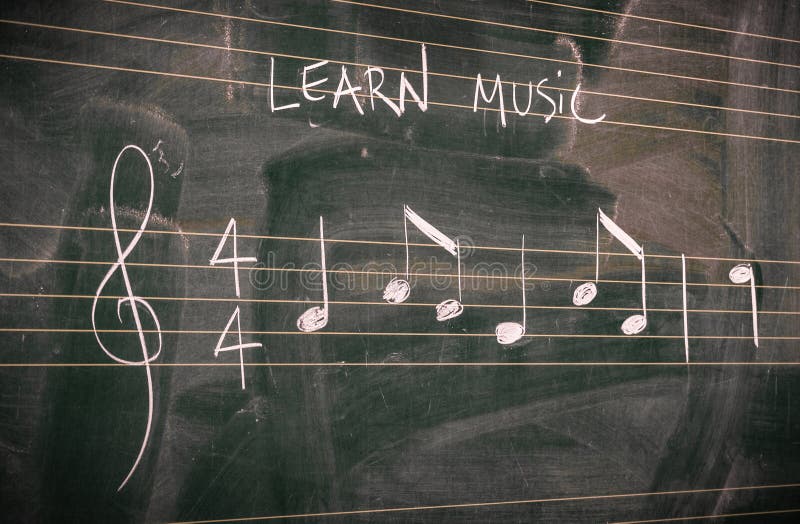 Przypadkowe muzyk notatki pisać na blackboard Uczy się muzycznych pojęcia lub uczy