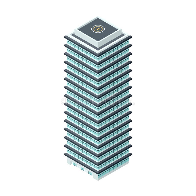 High-Rise Building - Detailed Illustration in Isometric Projection on White Background. High-Rise Building - Detailed Illustration in Isometric Projection on White Background