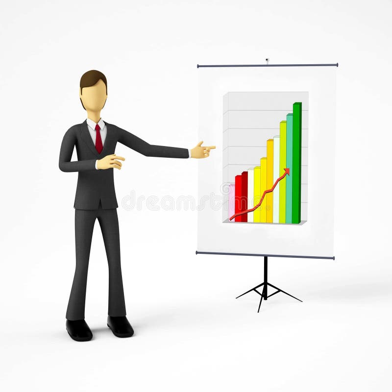 3d Businessman doing a business presentation. 3d Businessman doing a business presentation