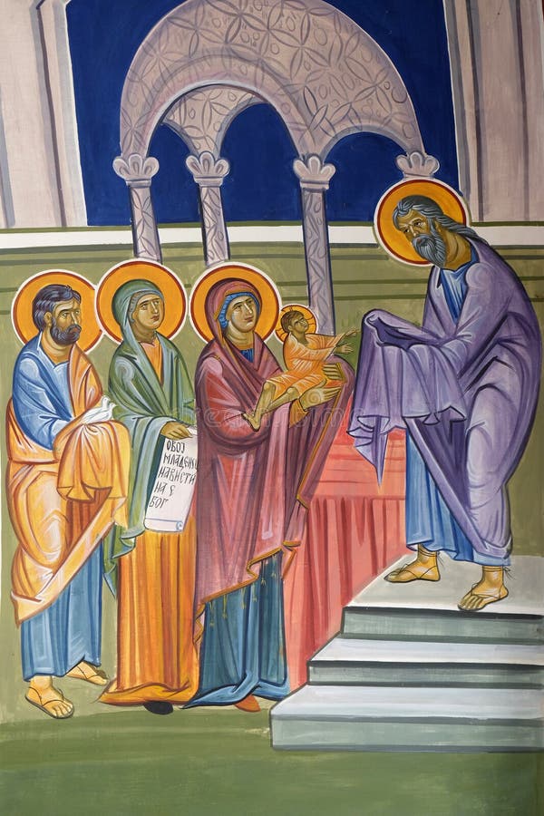 Présentation de Jésus au Temple, fresque dans l'église Saint Paraskeva des Balkans près du monastère Saint Naum, Ohrid