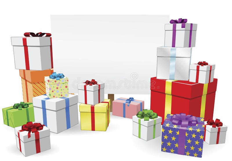 Présents ou cadeaux Noël ou signe d'anniversaire illustration de vecteur Présents ou cadeaux Noël ou signe d'anniversaire illustration de vecteur