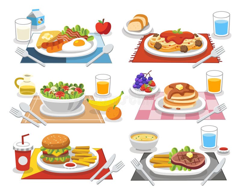Próbki jedzenie przy each posiłkiem Posiłki ludzie które muszą jeść