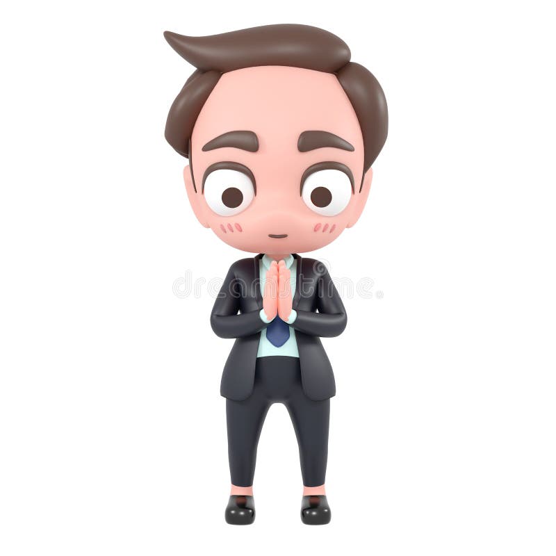 Psd file cute business man cartoon sd model 3d rendering character 3d rendering. Abklingpunkt stock abbildung